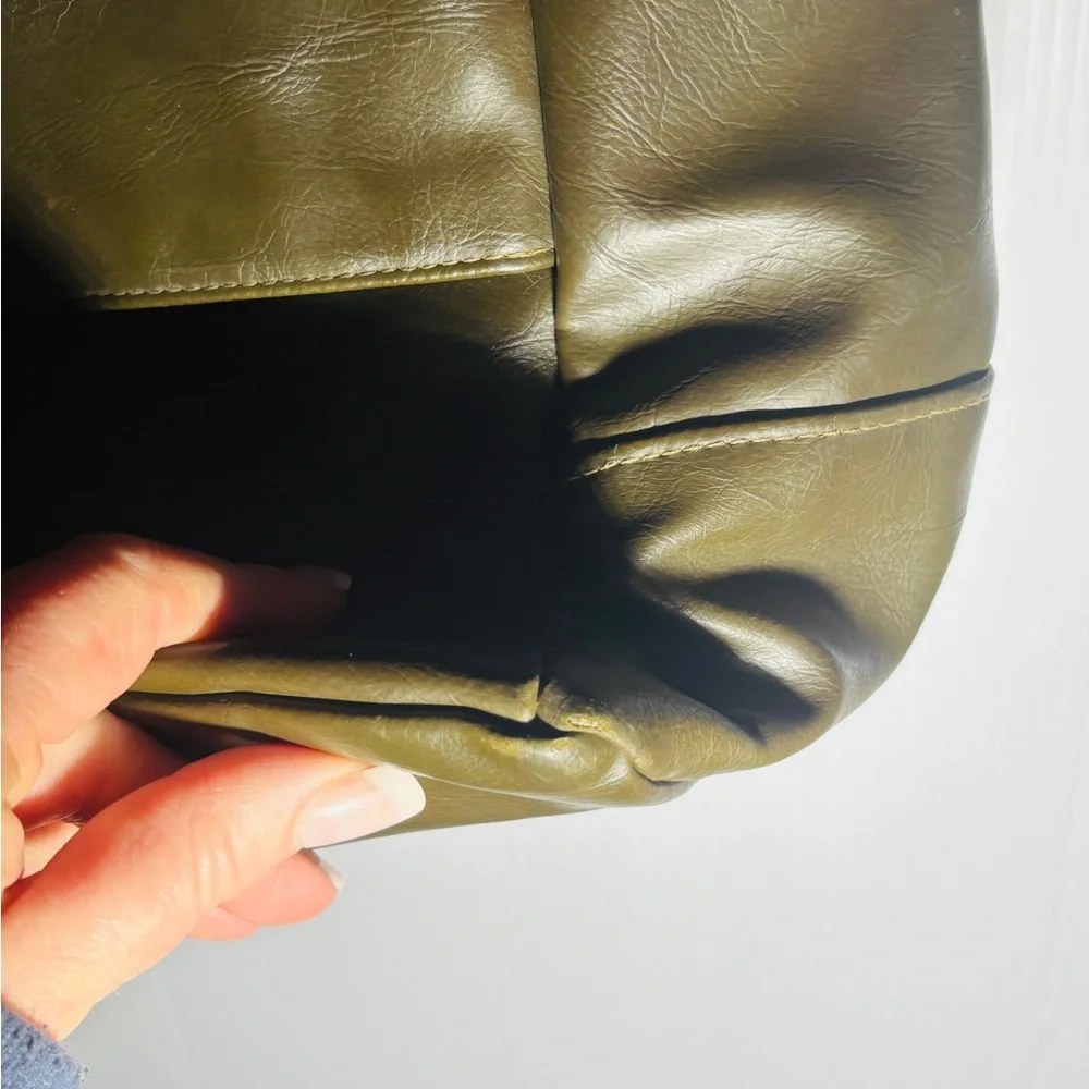 Dark Green Faux Leather Diaper Bag Large Baby Tote Multi Pocket Shoulder Bag
